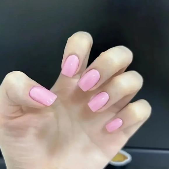 #12 Women's Girls Soft Pink Press Medium Length Square Fake Nails, Press On - Picture 2 of 6